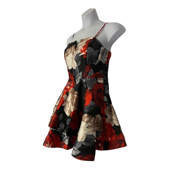 Trixxi Bow Back Rose Print Fit & Flare Sleeveless Cocktail Party Prom Dress - Picture 5 of 16